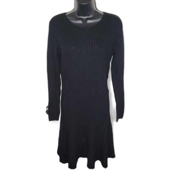Loft ribbed fit and flare black sweater dress medium - Picture 1 of 6